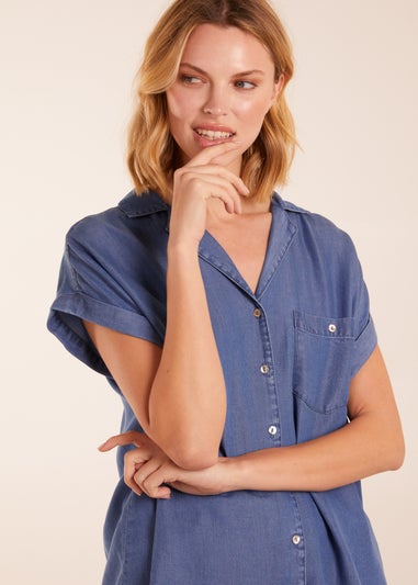 Blue Vanilla Blue Tencel Button Down Pocket Top