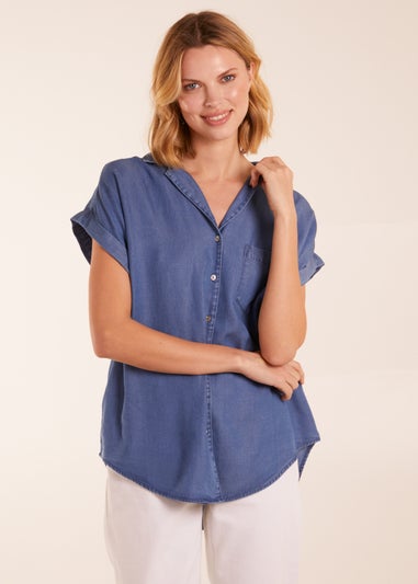 Blue Vanilla Blue Tencel Button Down Pocket Top