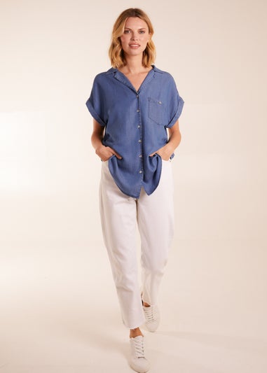 Blue Vanilla Blue Tencel Button Down Pocket Top