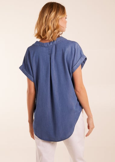 Blue Vanilla Blue Tencel Button Down Pocket Top