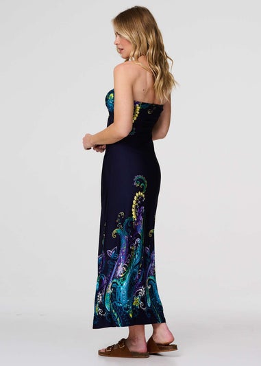 Izabel London Teal Boho Halter Neck Maxi Dress