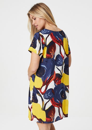 Izabel London Navy Floral Short Sleeve Shift Dress