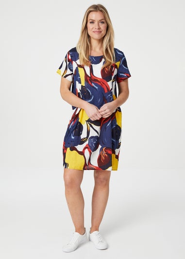 Izabel London Navy Floral Short Sleeve Shift Dress