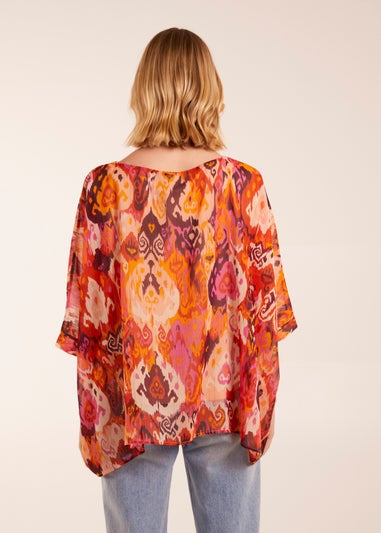 Blue Vanilla Orange Oversized Kimono Top