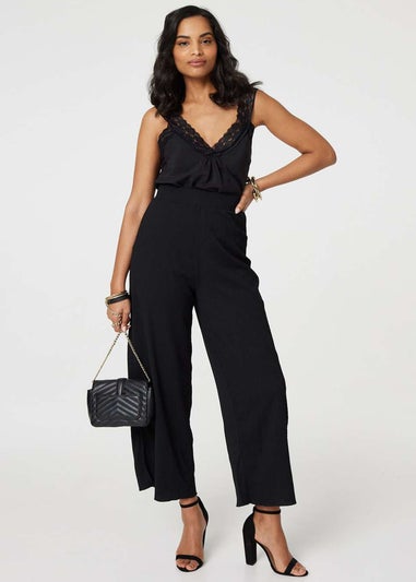 Izabel London Black High Waist Wide Split Leg Trousers