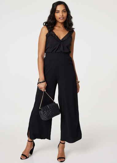 Izabel London Black High Waist Wide Split Leg Trousers