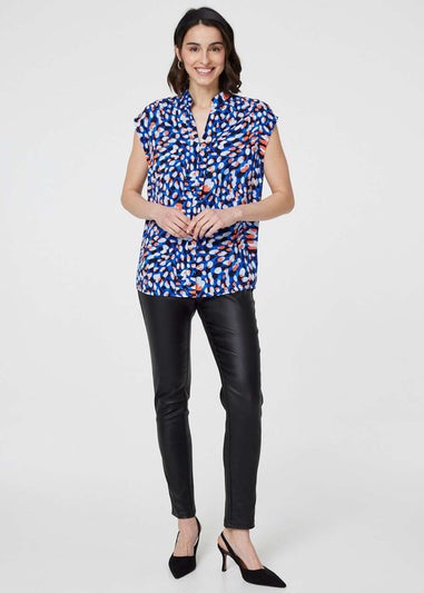 Izabel London Blue Printed Cap Sleeve Blouse Top