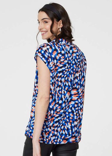 Izabel London Blue Printed Cap Sleeve Blouse Top