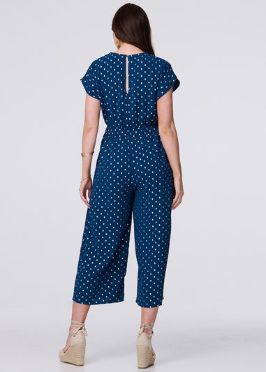 Izabel London Teal Polka Dot Cropped V-Neck Jumpsuit