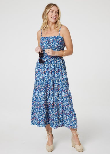 Izabel London Blue Floral Sleeveless Midi Sun Dress