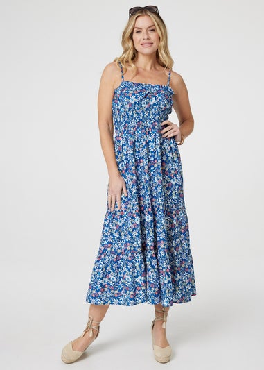 Izabel London Blue Floral Sleeveless Midi Sun Dress