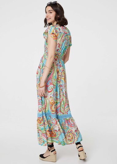 Izabel London Blue Paisley V-Neck Button Detail Maxi Dress