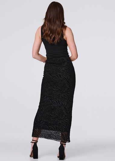 Izabel London Black Animal Print Lace Layered Maxi Skirt