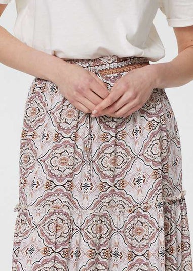 Izabel London Beige Printed Drawstring Waist Maxi Skirt