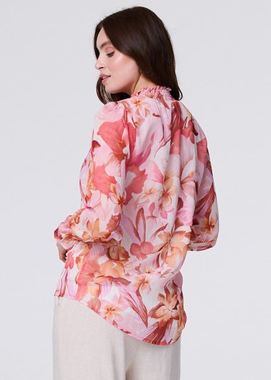 Izabel London Pink Floral Shirred High Neck Blouse