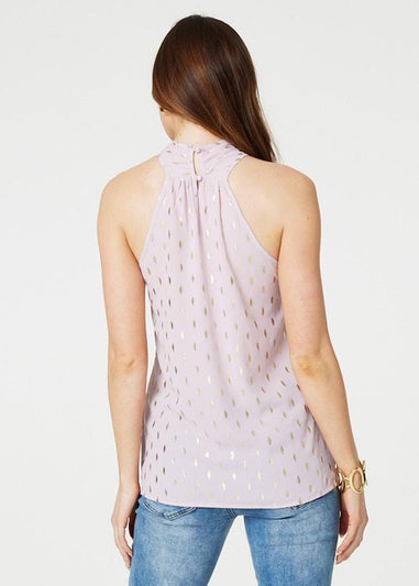 Izabel London Pink Metallic Print Crossover Top