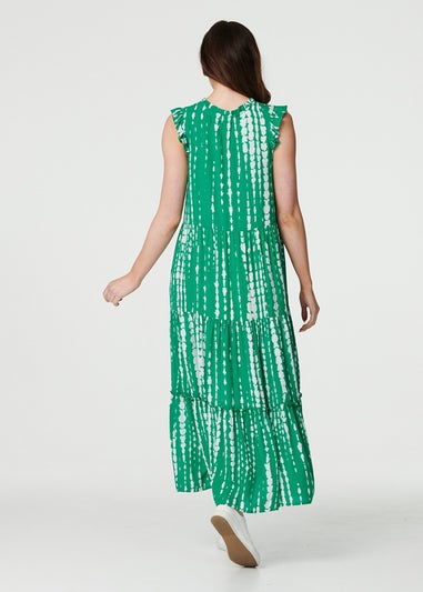 Izabel London Green Tie Dye Print Frill Cap Sleeve Maxi Dress