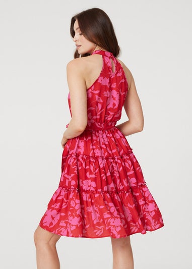 Izabel London Pink Floral Halter Neck Short Tiered Dress