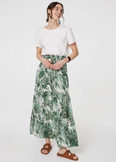 Izabel London Green Tropical Leaf Print Maxi Skirt