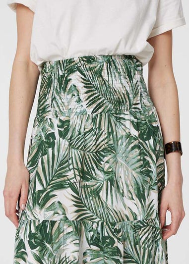 Izabel London Green Tropical Leaf Print Maxi Skirt