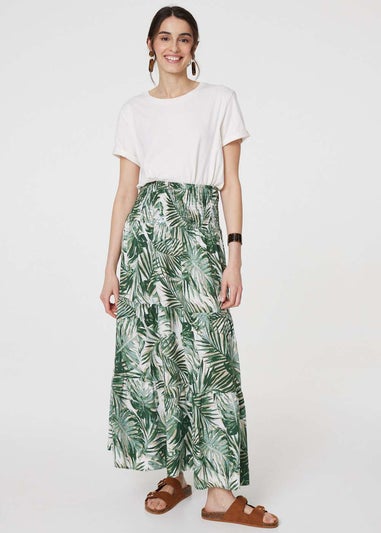 Izabel London Green Tropical Leaf Print Maxi Skirt