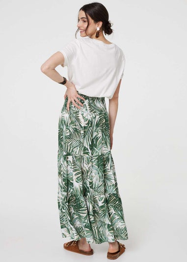 Izabel London Green Tropical Leaf Print Maxi Skirt