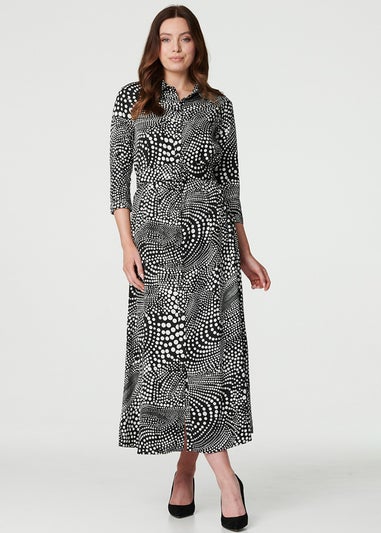 Izabel London Black Dotty Print 3/4 Sleeve Shirt Dress