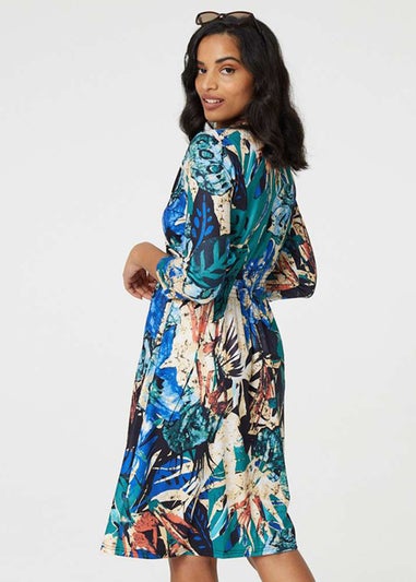 Izabel London Green Leaf Print Knee Length Wrap Dress