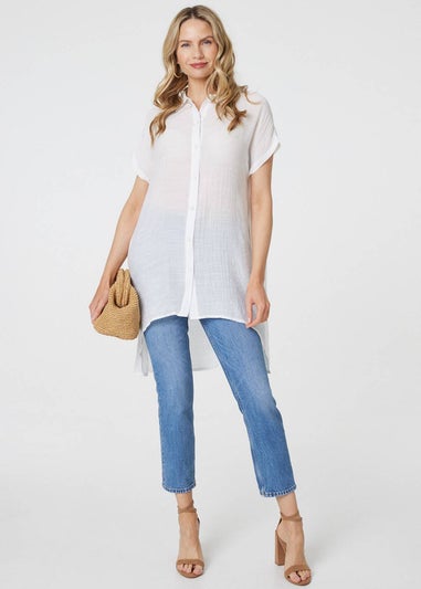 Izabel London White High Low Longline Button-Up Shirt