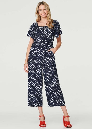 Izabel London Navy Polka Dot Print Angel Sleeve Jumpsuit