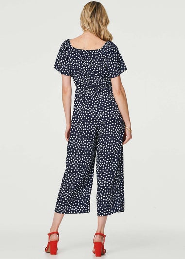 Izabel London Navy Polka Dot Print Angel Sleeve Jumpsuit