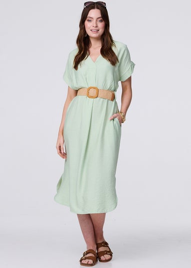 Izabel London Green V-Neck Short Sleeve Belted Tunic Dress