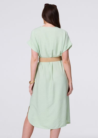Izabel London Green V-Neck Short Sleeve Belted Tunic Dress