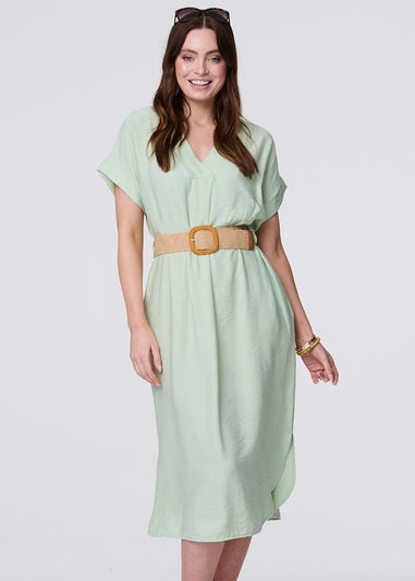 Izabel London Green V-Neck Short Sleeve Belted Tunic Dress