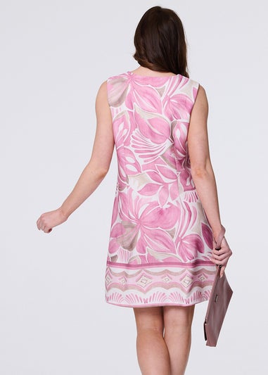 Izabel London Pink Floral V-Neck Knee Length Shift Dress