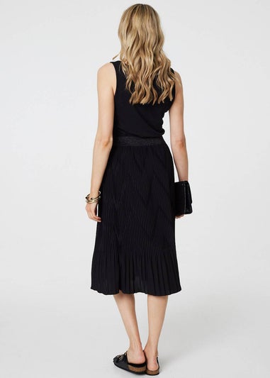 Izabel London Black Pleated High Waist A-Line Midi Skirt