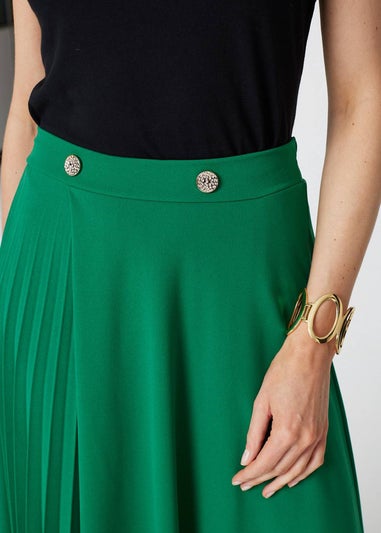 Izabel London Green Pleat Detail High Waist A-Line Midi Skirt