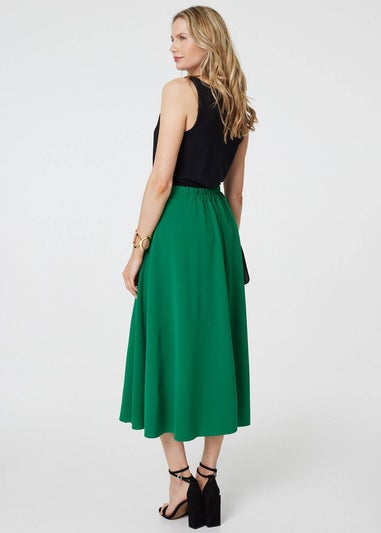 Izabel London Green Pleat Detail High Waist A-Line Midi Skirt