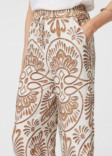 Izabel London Beige Printed High Waist Wide Leg Trousers