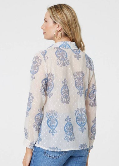 Izabel London Blue Printed Button Down Tie Front Shirt