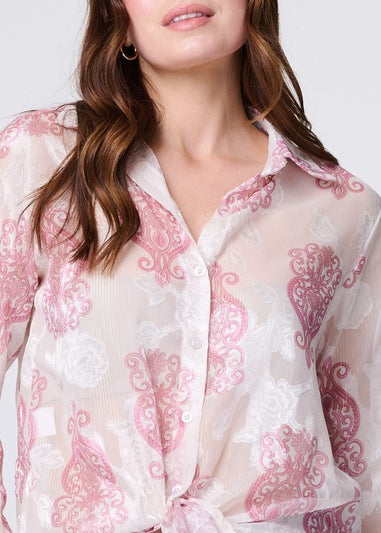 Izabel London Pink Printed Button Down Tie Front Shirt