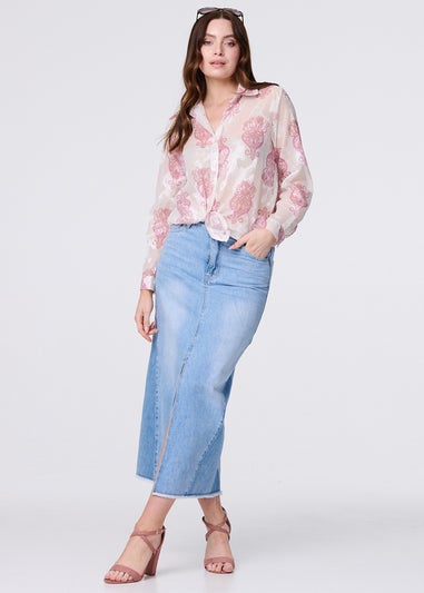 Izabel London Pink Printed Button Down Tie Front Shirt