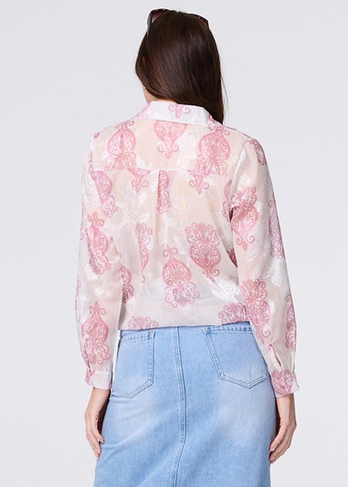 Izabel London Pink Printed Button Down Tie Front Shirt