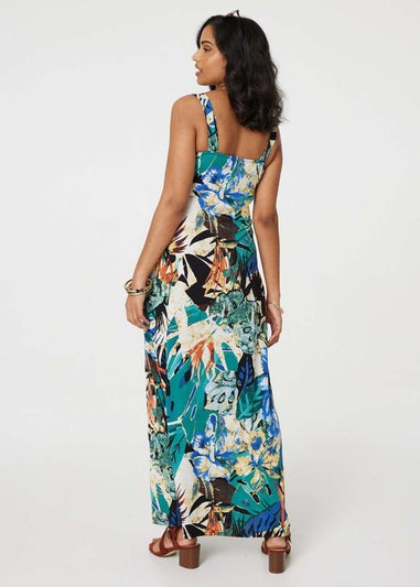 Izabel London Green Tropical Print V-Neck Empire Maxi Dress