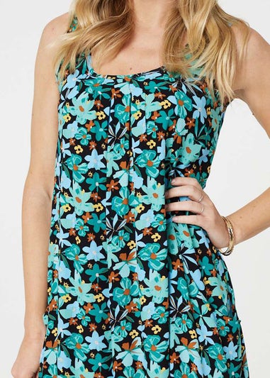 Izabel London Green Floral Sleeveless Relaxed Short Dress