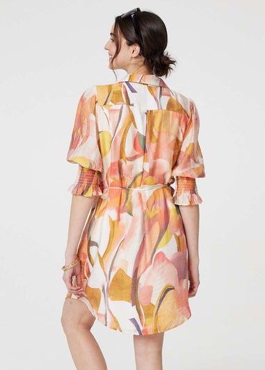 Izabel London Orange Printed 3/4 Puff Sleeve Shirt Dress