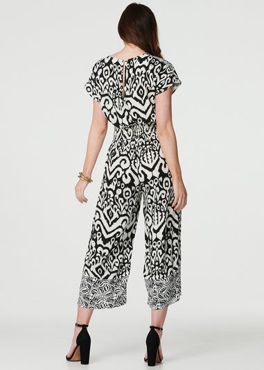 Izabel London White Ikat Print Shirred Waist Jumpsuit