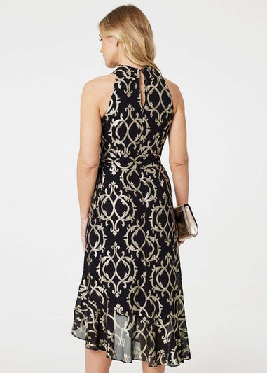 Izabel London Black Printed High Low Halter-Neck Midi Dress