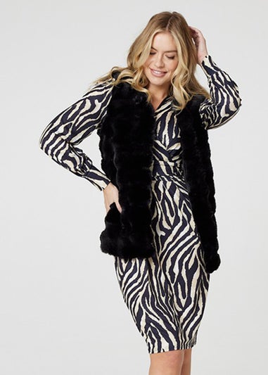 Izabel London Black Zebra Print Long Sleeve Wrap Dress