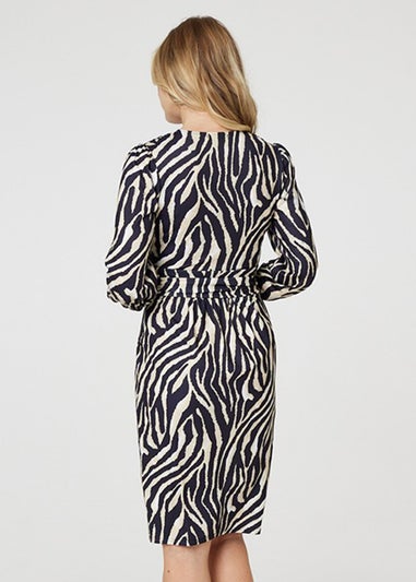 Izabel London Black Zebra Print Long Sleeve Wrap Dress